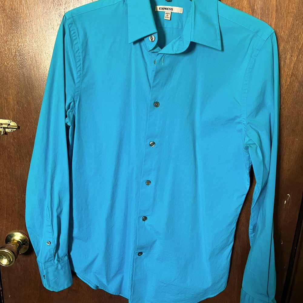 Men’s express bright blue button up. Size small/petite